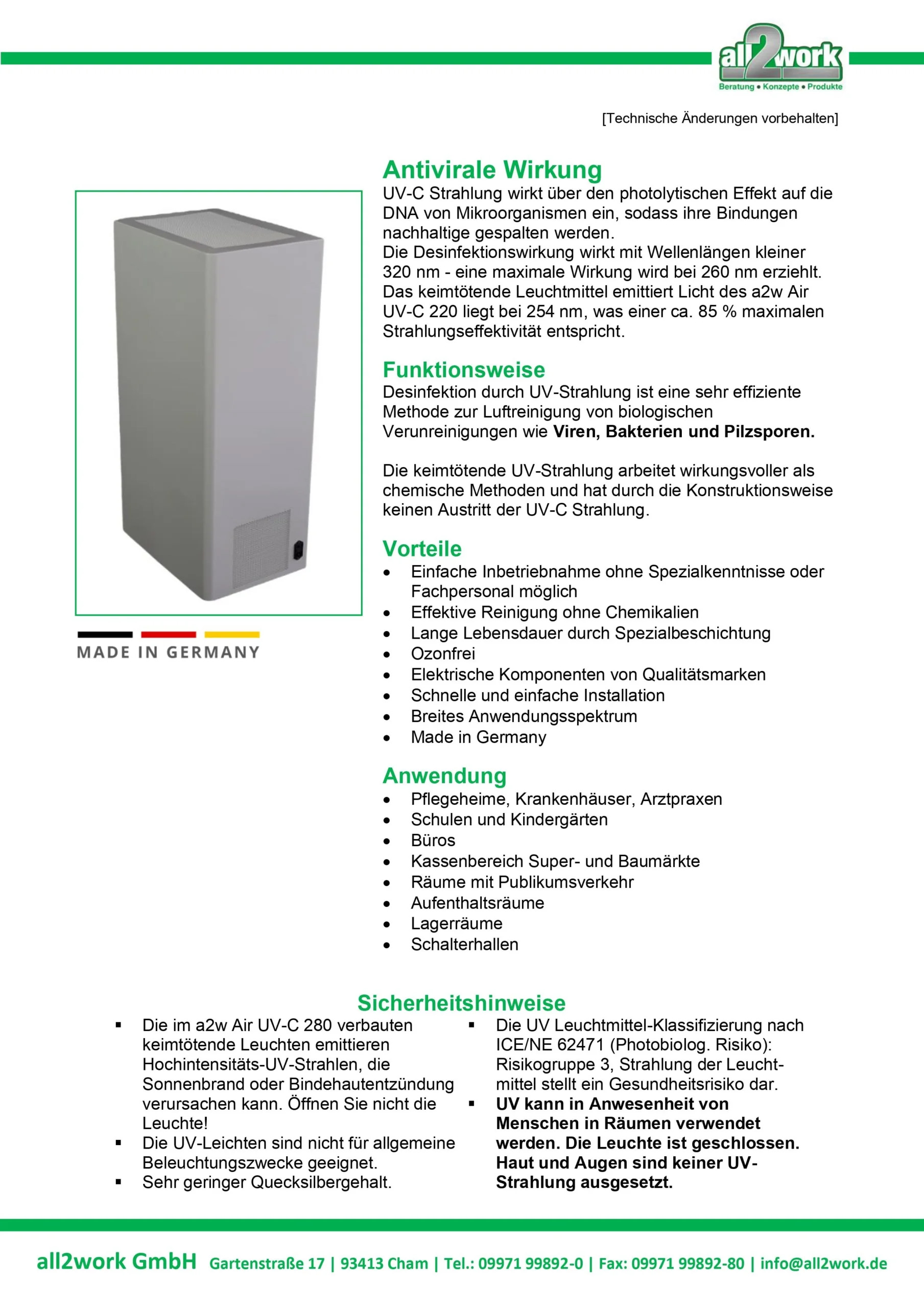 Air UV-C-280 Datenblatt